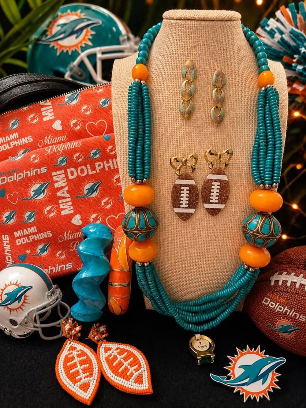 Miami Dolphins Game Day Jewelry Bundle Necklace, Earrings, Bangles & Accessories